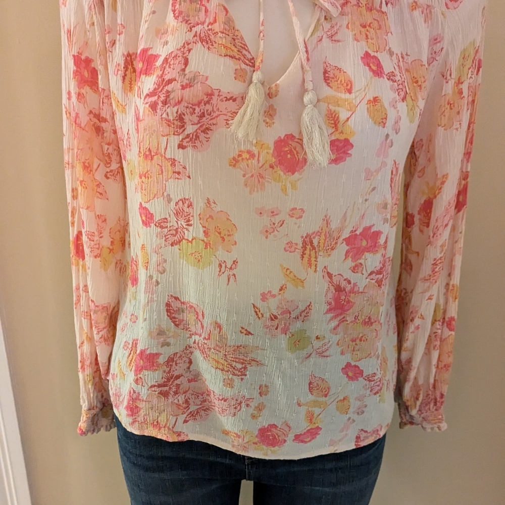 Joie pale pink with bright pink and yellow floral print top size S - Picture 5 of 8